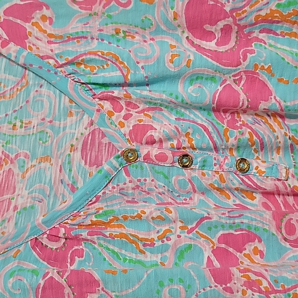 Lilly Pulitzer “Jellies Be Jammin” Henley Tank Top Small | Bright Pink Aqua - Picture 2 of 4